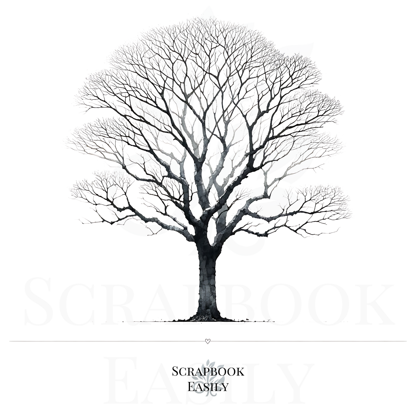 Exquisite digital illustration of a Blue Jacaranda tree, rendered in black & white with a detailed network of branches, perfect for nature-themed decor, educational projects, scrapbooking, & as a unique fingerprint tree artwork. Ideal for personalizing with watercolor pencils, available at Scrapbook Easily.