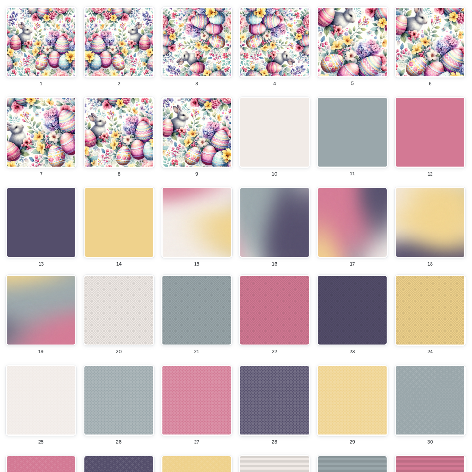 Explore Scrapbook Easily's full Bunnies & Eggs 2 collection of artwork papers featuring a variety of vibrant colours & patterns, ideal for enhancing your scrapbooking projects. Visit www.scrapbookeasily.com for more creative options.