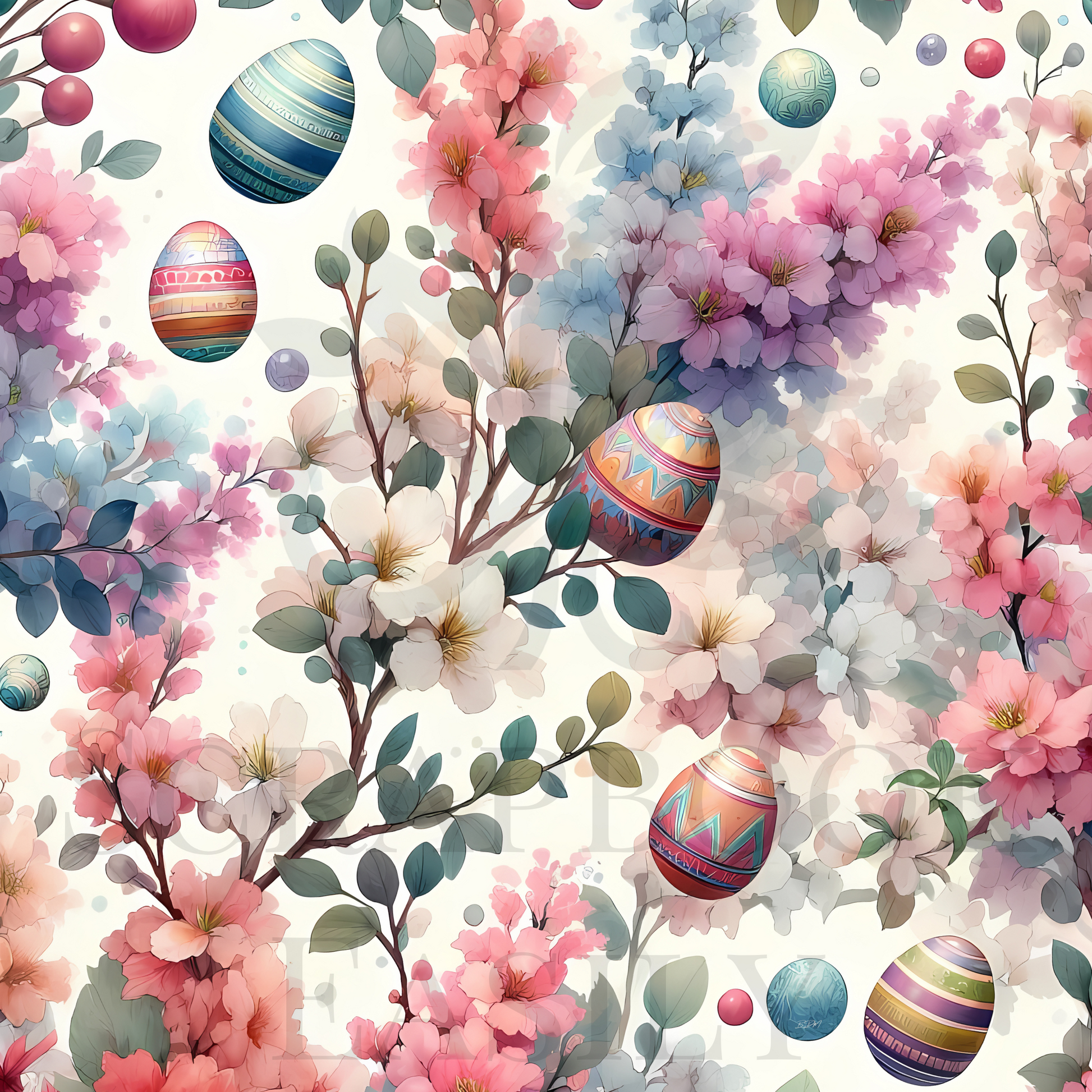 Pastel flowers & Easter eggs scrapbook paper. Perfect for digital & print use from Scrapbook Easily. Enhance your scrapbooking with this beautiful floral & egg design. www.scrapbookeasily.com
