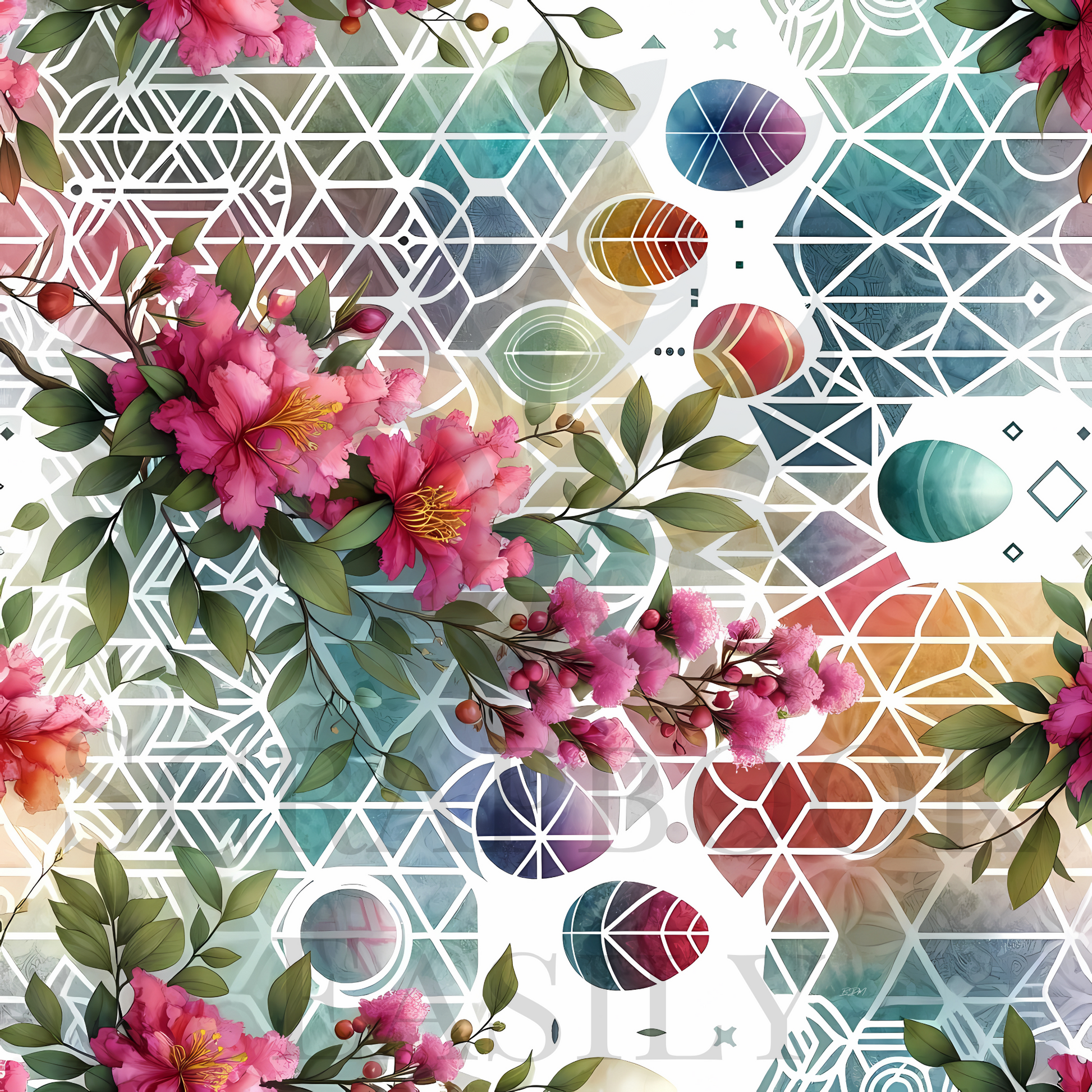 Elegant scrapbooking artwork at Scrapbook Easily, showcasing Crepe Myrtle with pastel geometric accents for digital download.