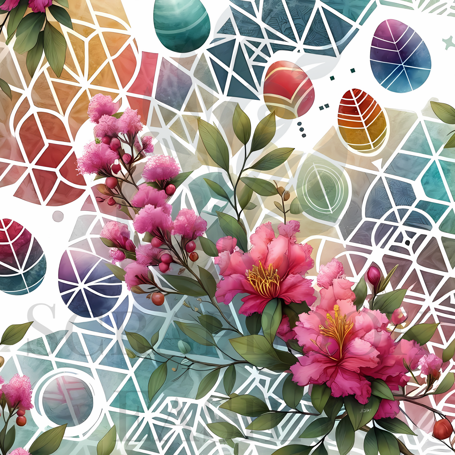 Camellias elegantly positioned amongst delicate geometric designs, perfect for print & digital scrapbooking from www.scrapbookeasily.com.