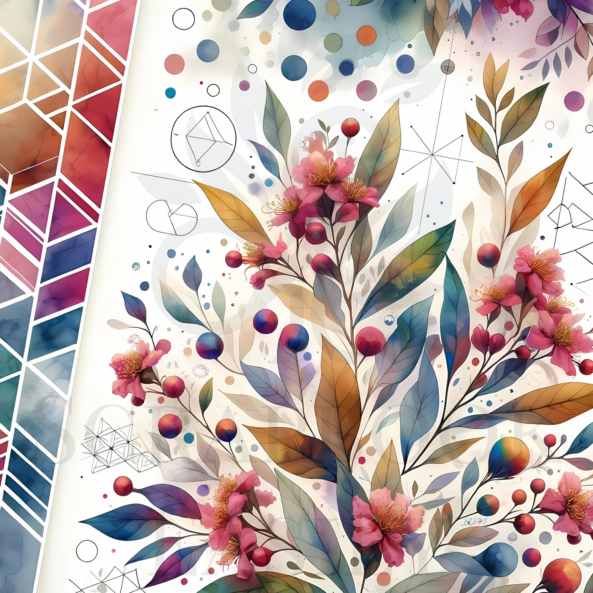 The Geometric 2 paper collection captures camellias in a dance with abstract geometry, ideal for artistic & Easter crafting. Available at Scrapbook Easily, www.scrapbookeasily.com.