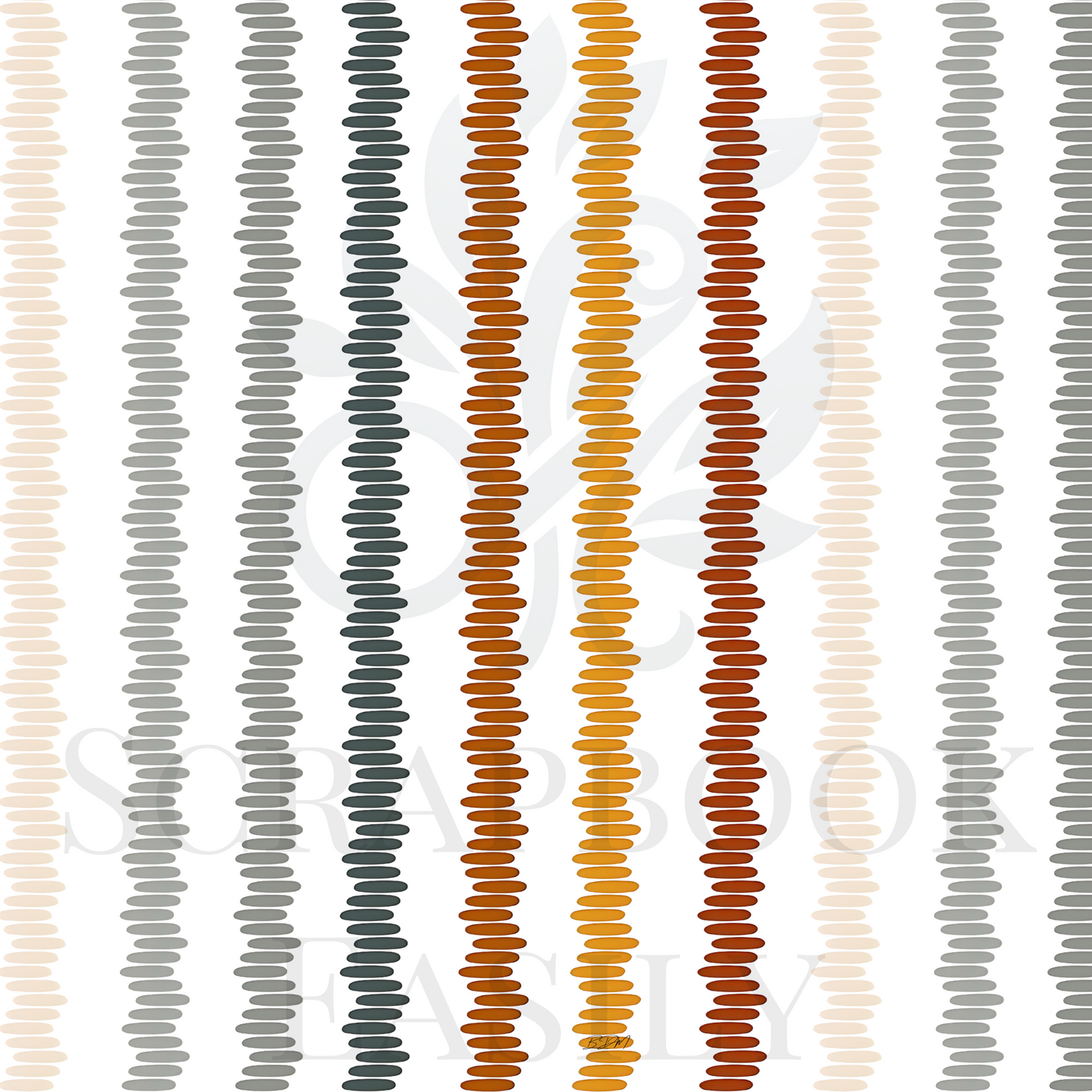 Elegant scrapbooking ephemera tile with harmonious autumn colors & geometric designs.