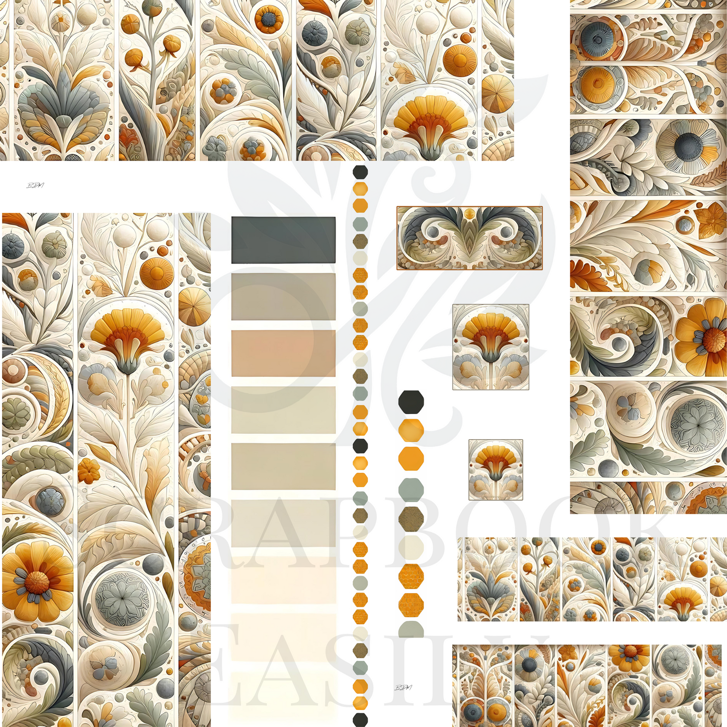 Papercraft Decorations & Ephemera: Ornate baroque botanical prints with rich textures, perfect for embellishing scrapbook projects.