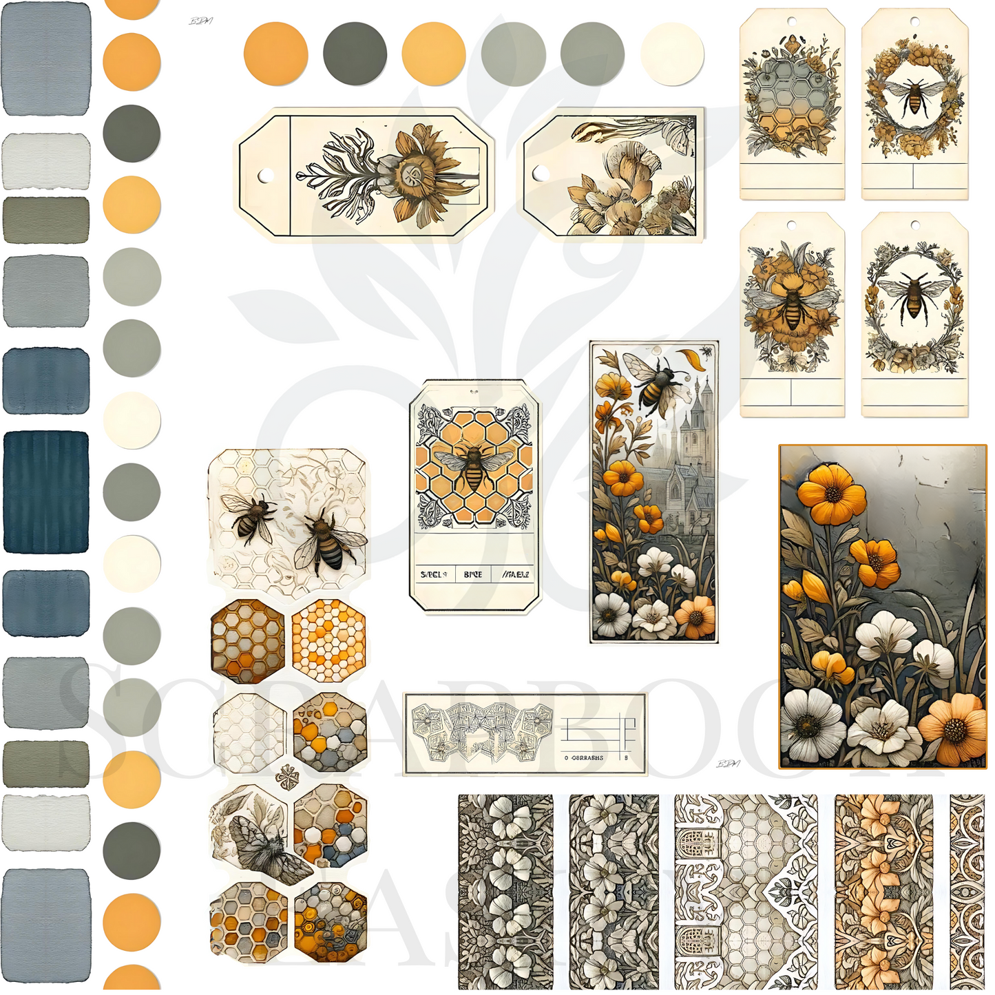 Explore the Ephemera Bee's Journey at Scrapbook Easily, with its rich array of bee-themed ephemera & ornate floral elements, perfect for any scrapbooking enthusiast.