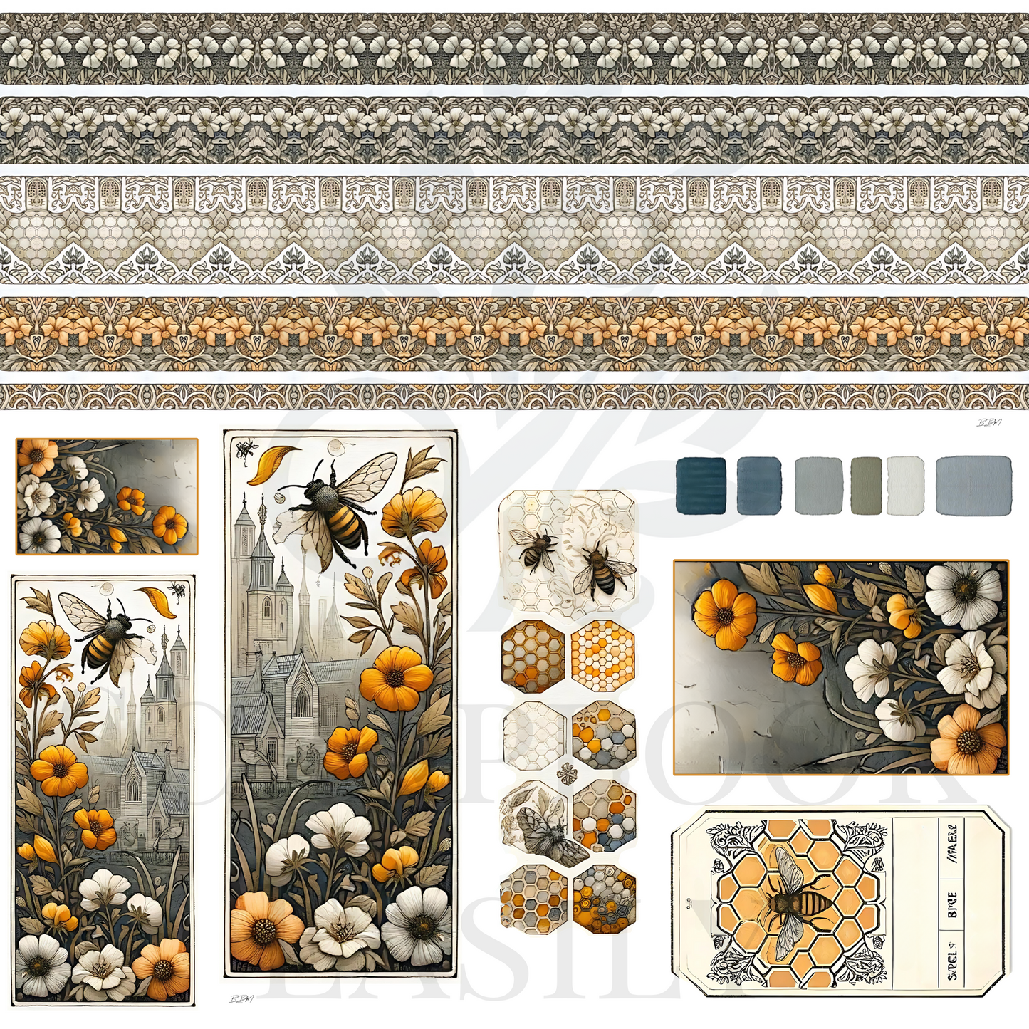 Ephemera Bee's Journey collection: A vibrant mix of bees & botanical ephemera. Ideal for papercraft decorations & scrapbooking projects. Find more at www.scrapbookeasily.com.