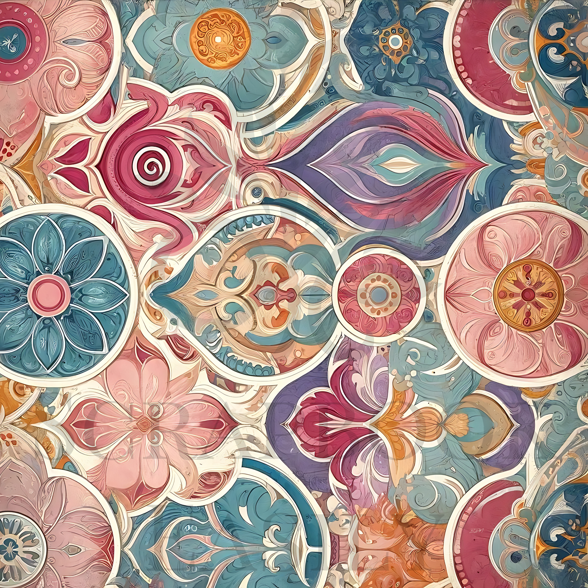 Get the Fresco Flourish 1 digital paper, featuring elegant paisley & floral swirls in pastel, available exclusively at Scrapbook Easily.