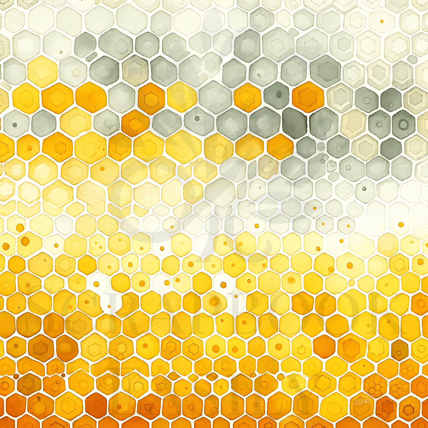 Digital scrapbooking paper featuring a gradient honeycomb pattern in shades of yellow & grey, perfect for creative scrapbooking, available for instant download.