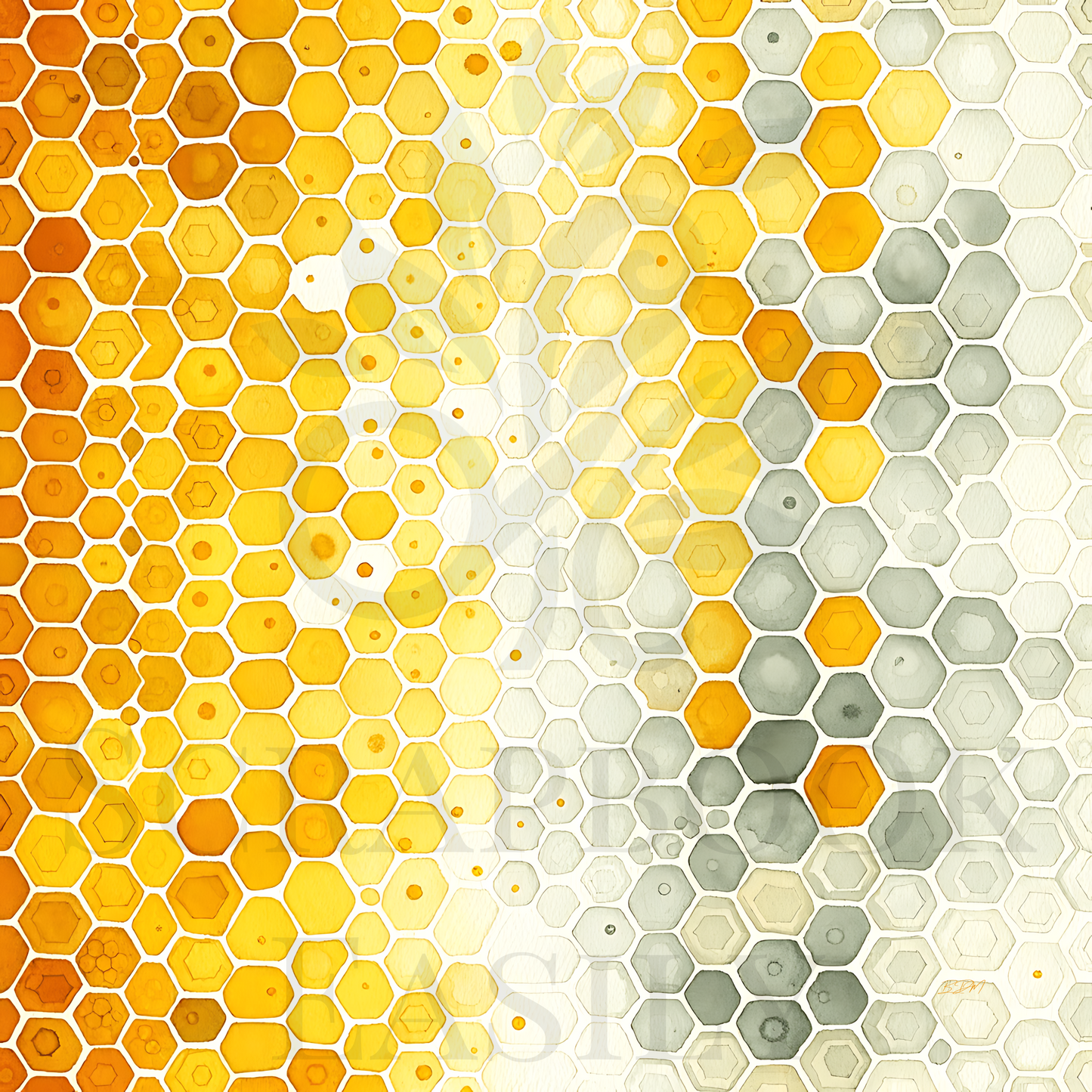Digital honeycomb pattern fading from vibrant yellow to soft grey, perfect for scrapbooking, available for instant download & print for creative projects.