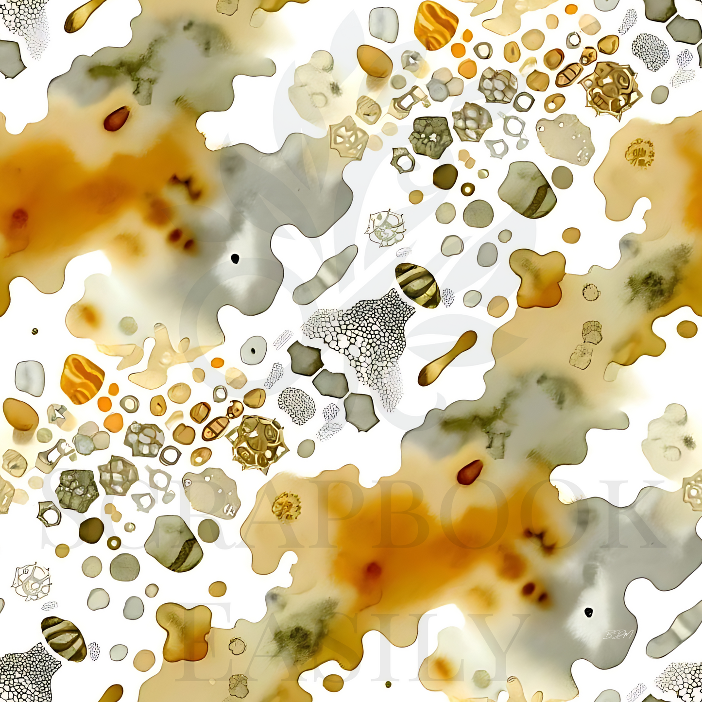 Versatile digital scrapbooking paper with an inkblot design in warm & neutral tones, exclusively at Scrapbook Easily for home & professional use.