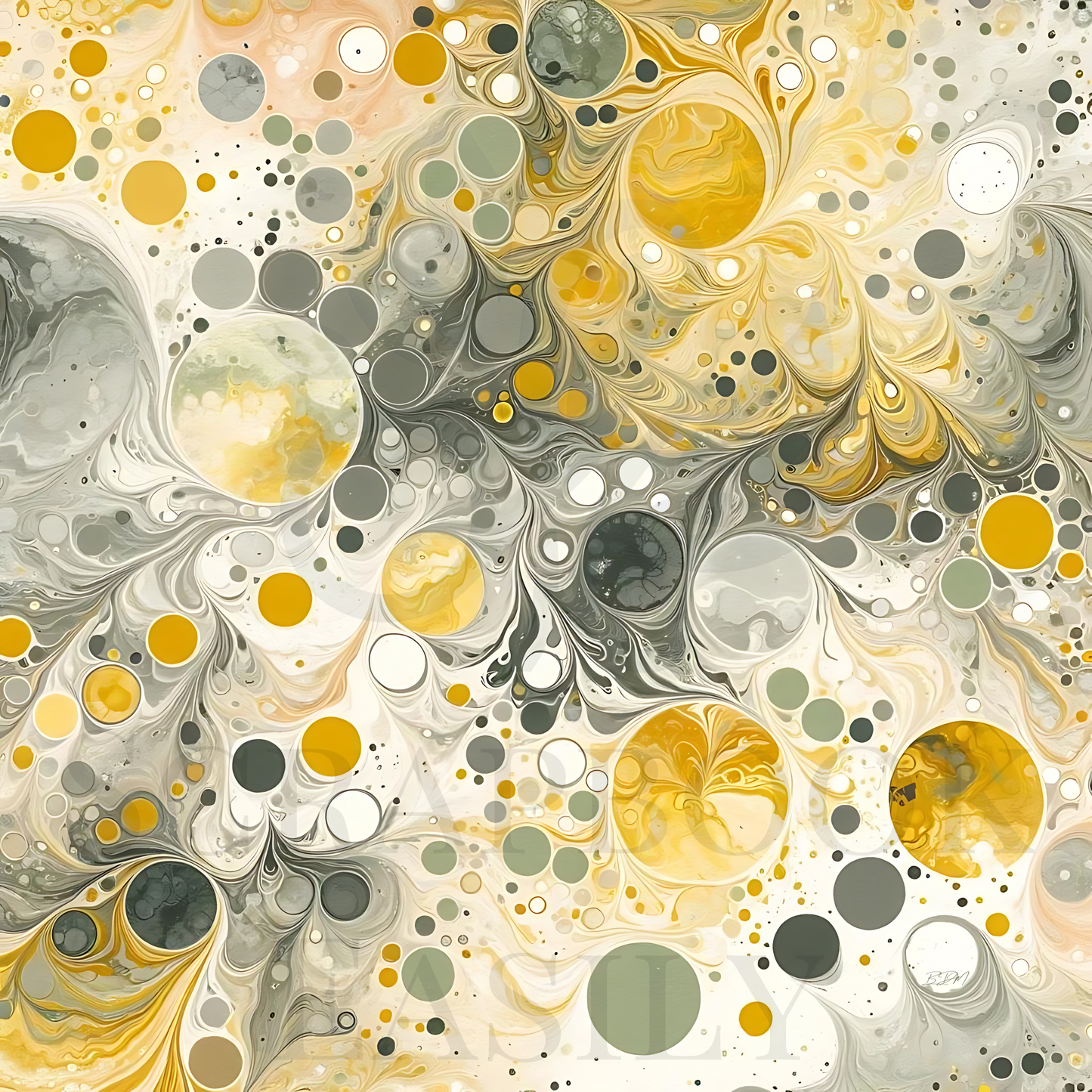 Abstract marbled digital paper in a swirl of gold, gray, & cream, ideal for scrapbooking, crafting, & downloadable art projects.