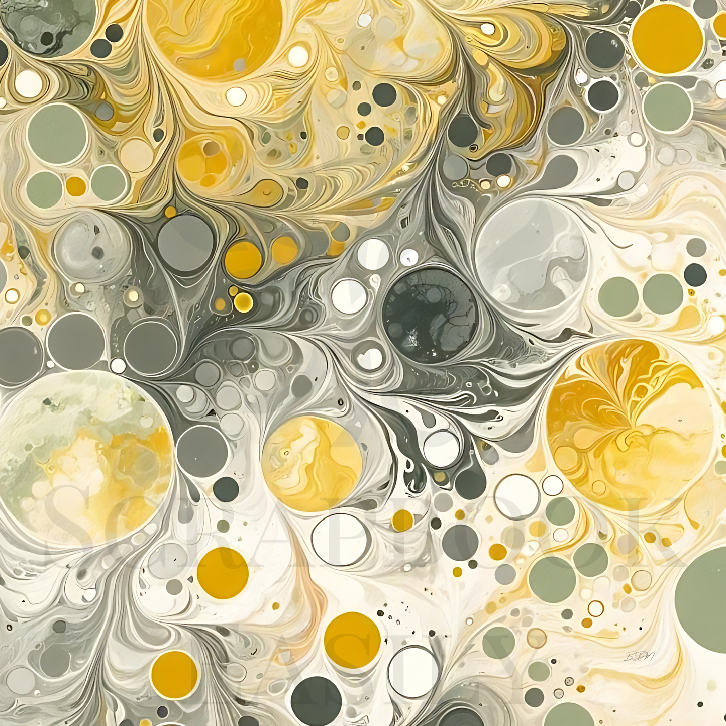 Artistic marble pattern with swirls of gold, gray, & cream, ideal for exclusive scrapbook designs or unique craft printables.