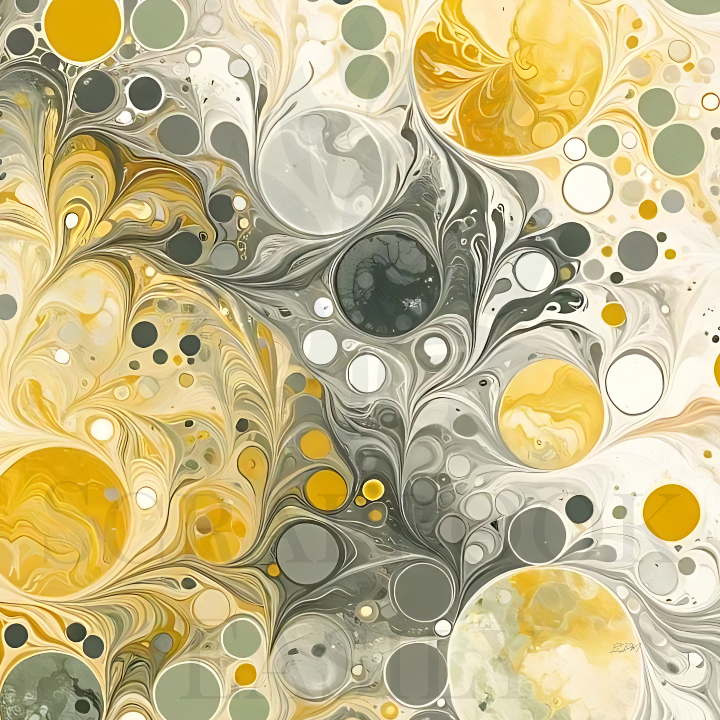Luxurious fluid art pattern with swirling gold & olive green tones, perfect for digital scrapbooking backgrounds or creative crafting projects.