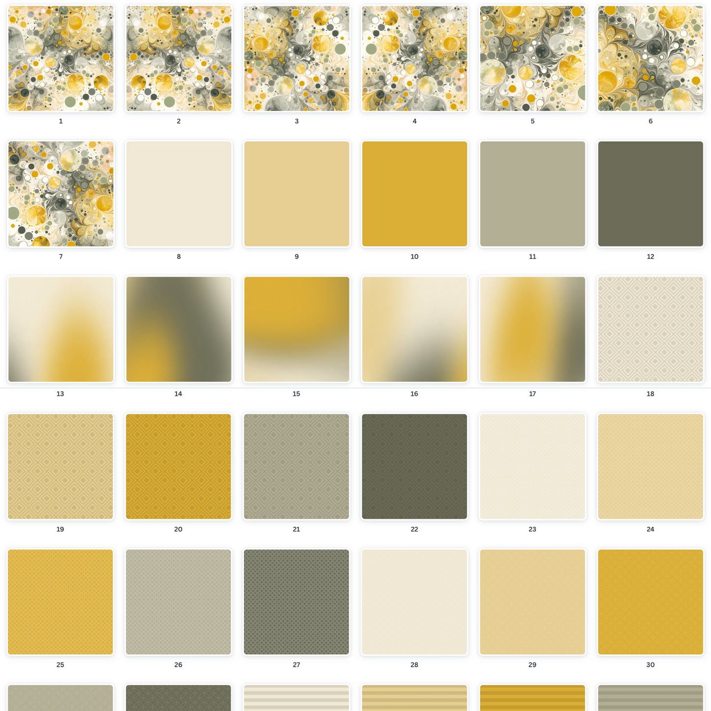 Collage view of abstract watercolor designs with honeycomb patterns & splashes in yellow & grey tones, perfect for scrapbooking enthusiasts & downloadable crafts.