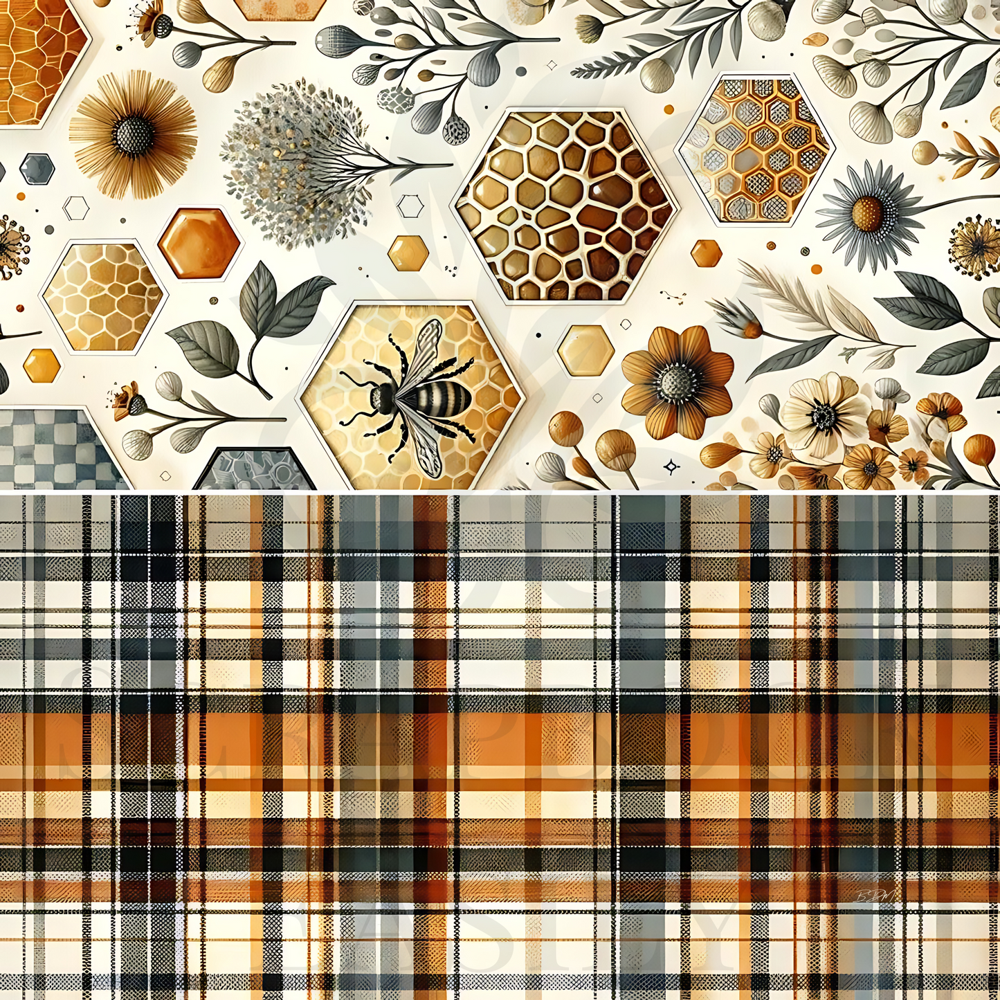 Dive into the warmth of Tartan 2 at Scrapbook Easily, showcasing harmonious tartan textiles paired with serene nature and bee elements for premium crafting.