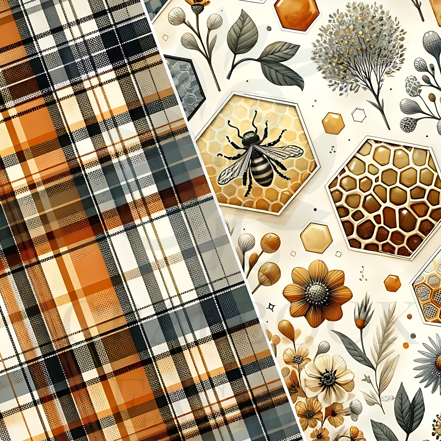 Scrapbook Easily's Tartan 2 combines rustic tartan prints with serene floral & bee motifs, perfect for adding a touch of nature & tradition to your scrapbook pages.