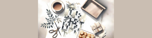 Crafting, fun, & relaxation themed blog post image featuring a crossword puzzle surrounded by scrapbooking tools, a cup of tea, cookies, & elegant floral decorations from Scrapbook Easily.