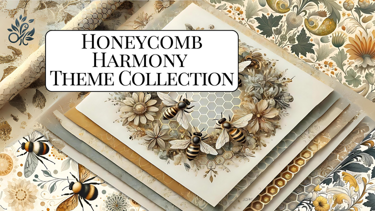 Discover the Honeycomb Harmony Theme Collection at Scrapbook Easily. Exquisite digital scrapbooking pages adorned with bees & botanicals, perfect for creative projects & home printing.