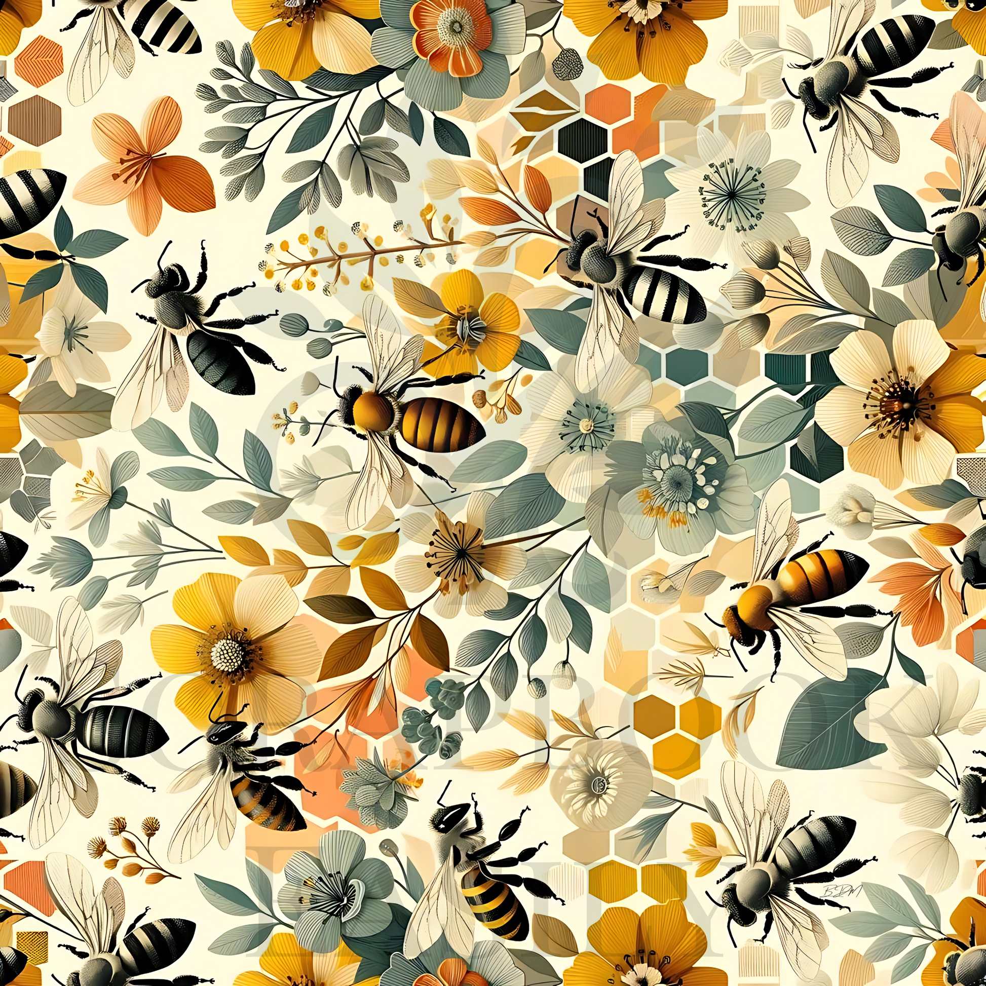 High-quality printable floral & bee pattern for unique & personalized scrapbooking projects.