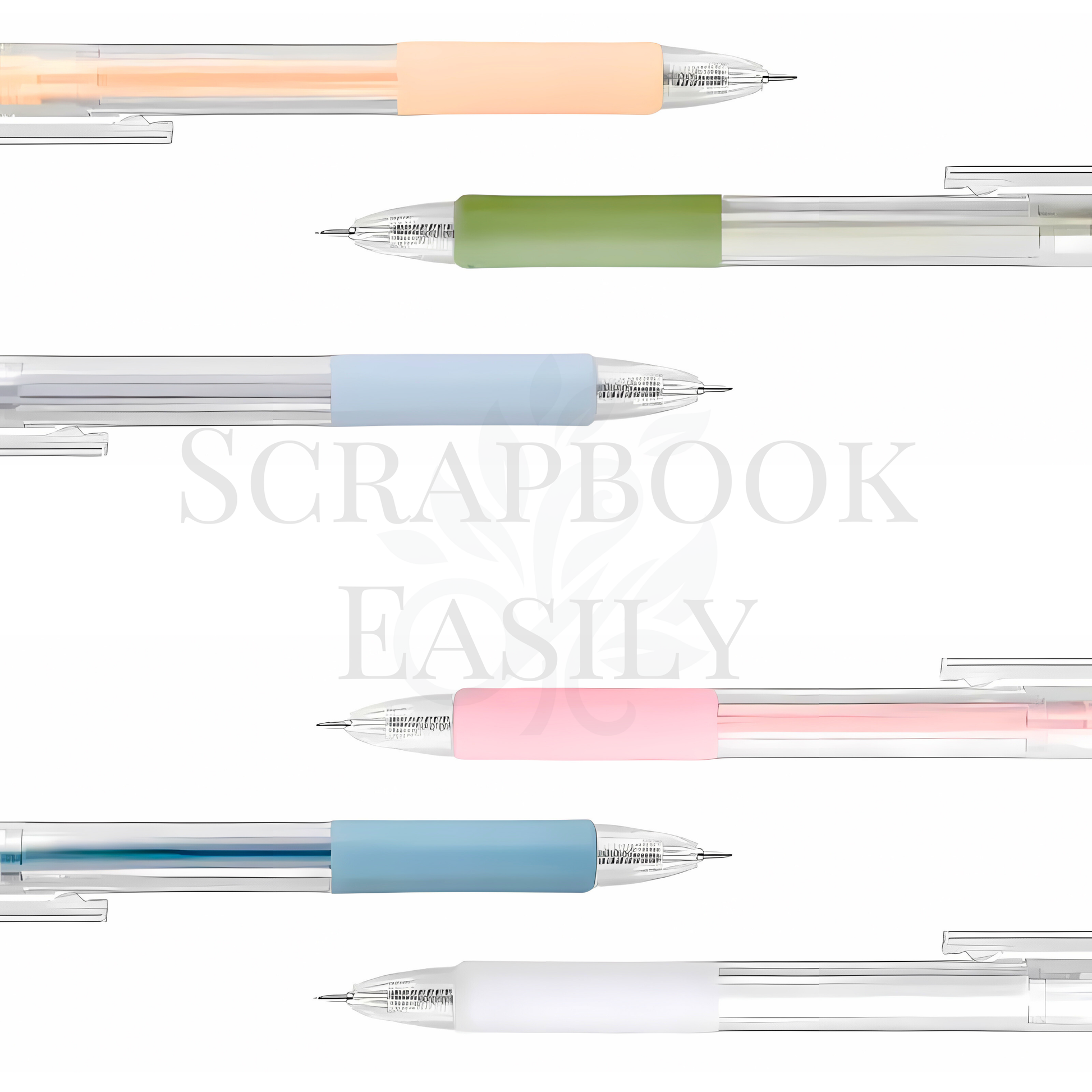 Lineup of precision craft knife pens in various pastel shades including sunbeam, sage, blue, & pink, each equipped with a fine tip blade for accurate cutting, perfect for detailed work in scrapbooking & artwork projects, available for online purchase.