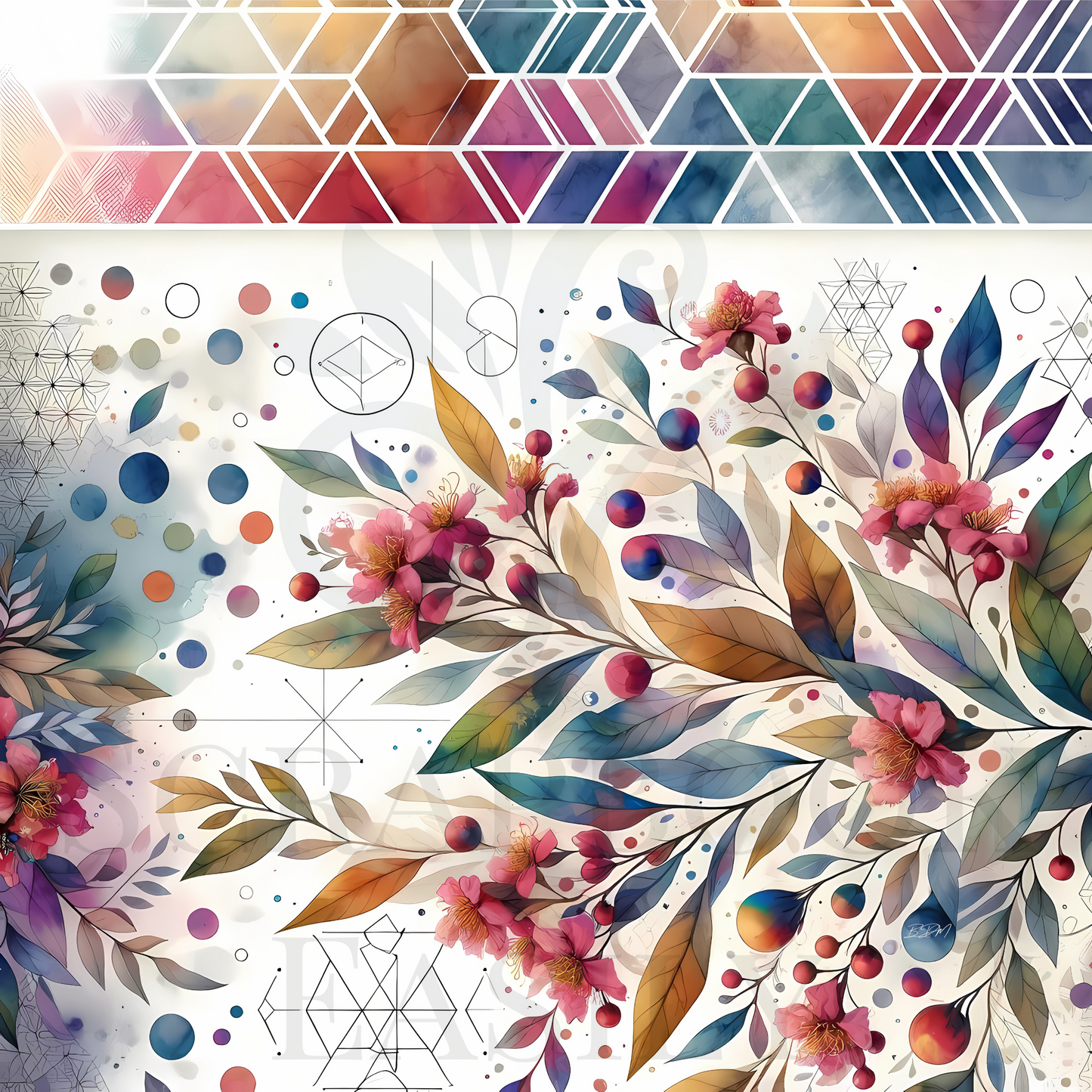 Sophisticated floral design with geometric accents for creative digital scrapbooking; explore more at Scrapbook Easily.