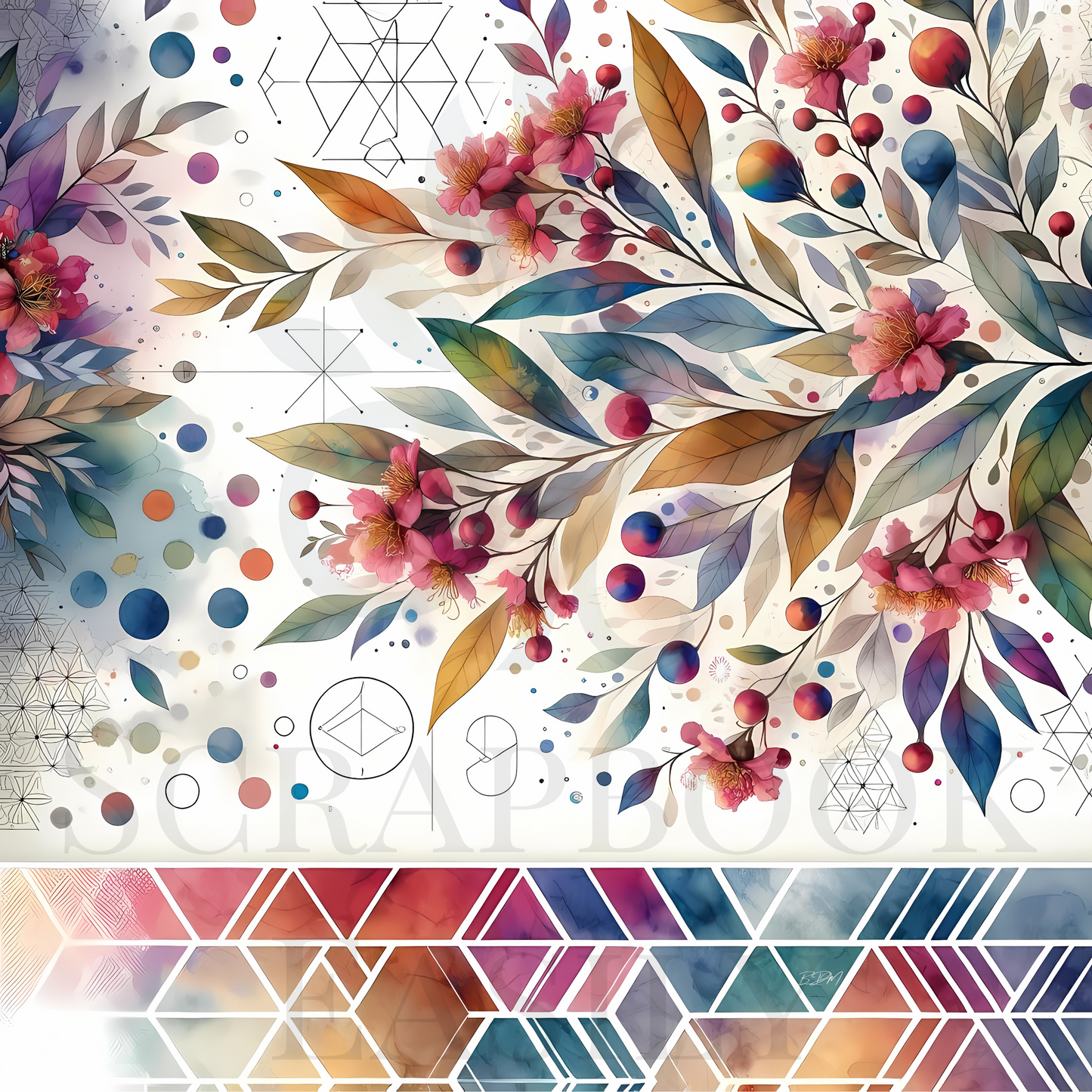 Artistic fusion of delicate blooms & modern geometry, perfect for your scrapbooking needs at www.scrapbookeasily.com.