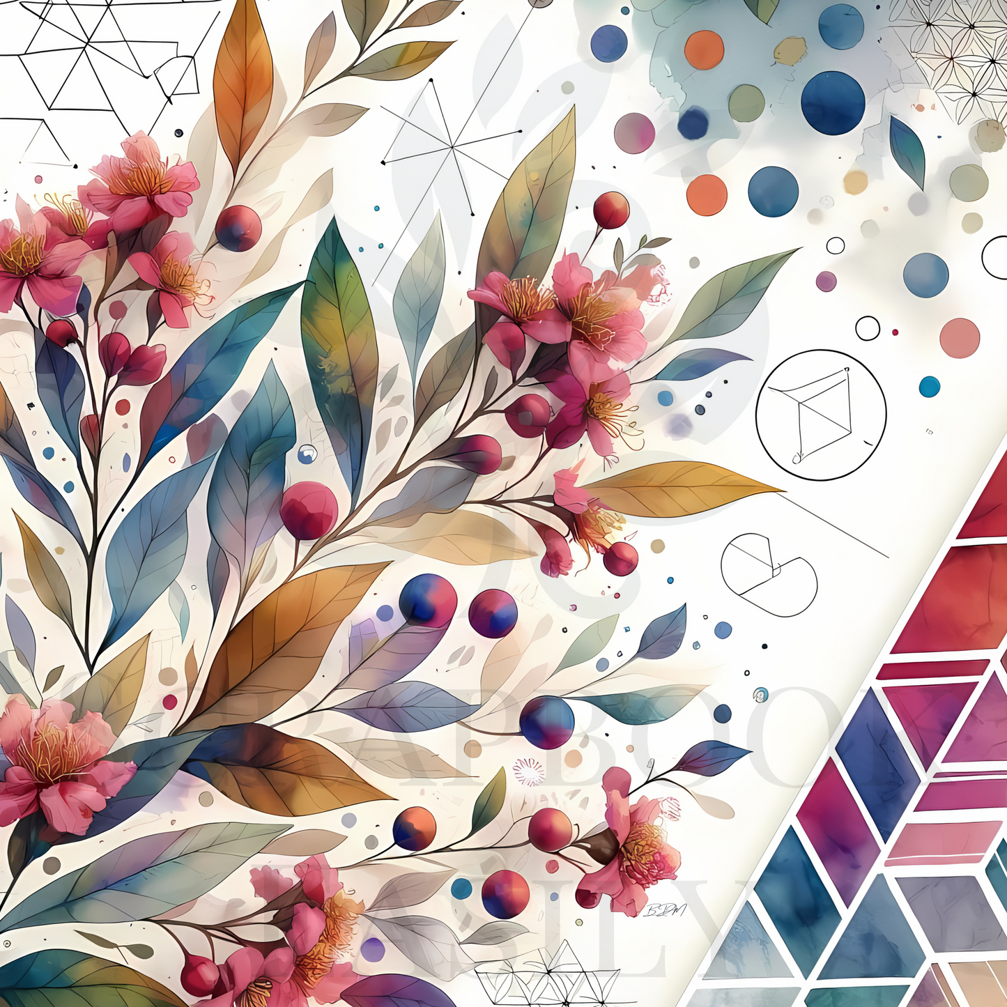 Elegant blossoms set against crisp geometric lines, available for creative scrapbooking at Scrapbook Easily.