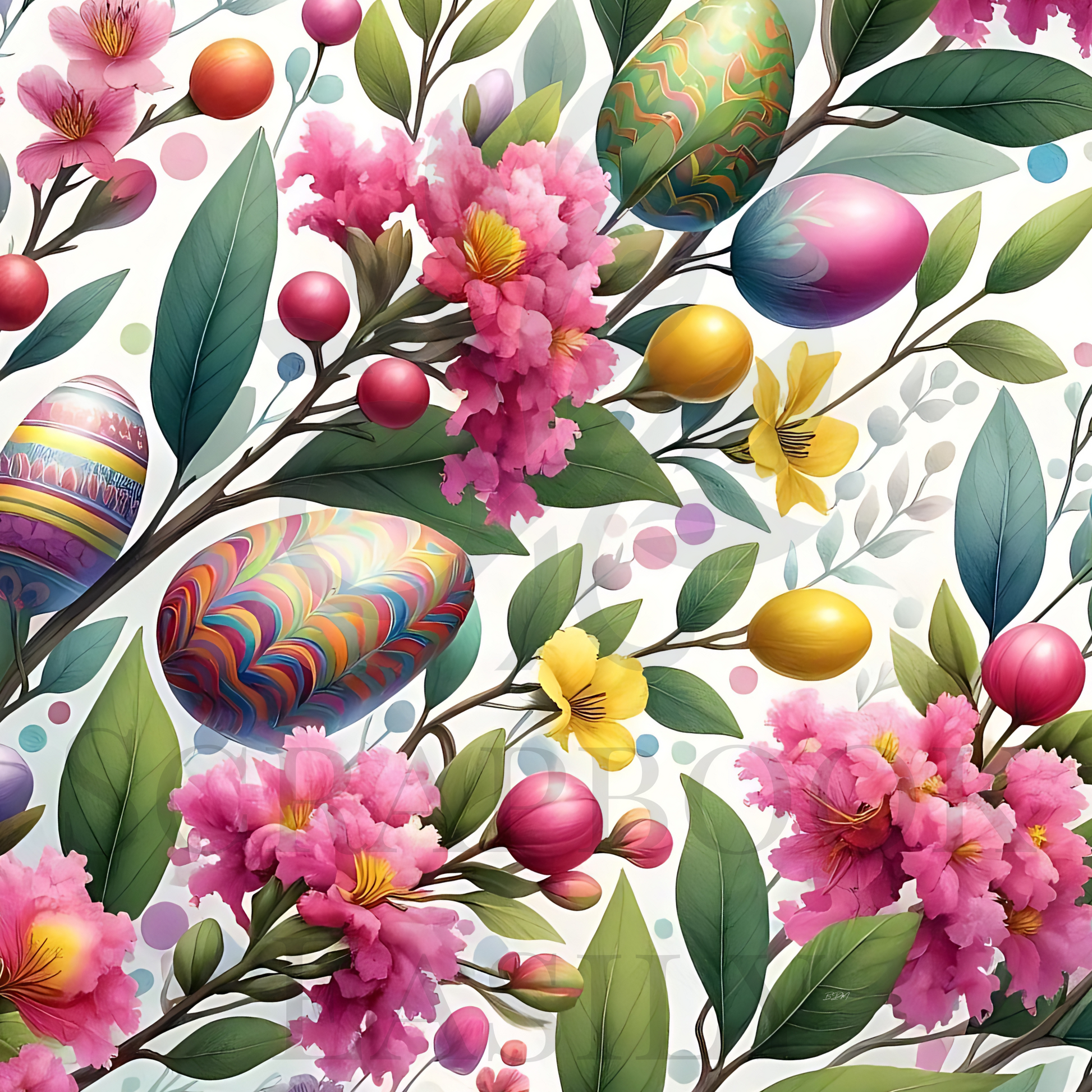 Scrapbook Easily presents a richly decorated Easter eggs & floral artwork. Download high-resolution images for your scrapbook at www.scrapbookeasily.com.