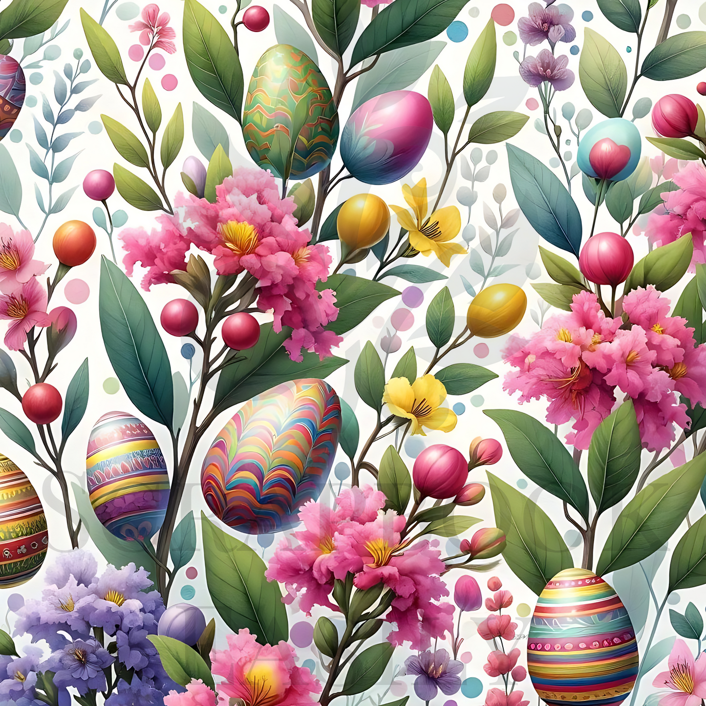 Download exquisite Easter eggs & spring flowers scrapbooking paper from Scrapbook Easily, www.scrapbookeasily.com. Ideal for seasonal crafts & decorations.