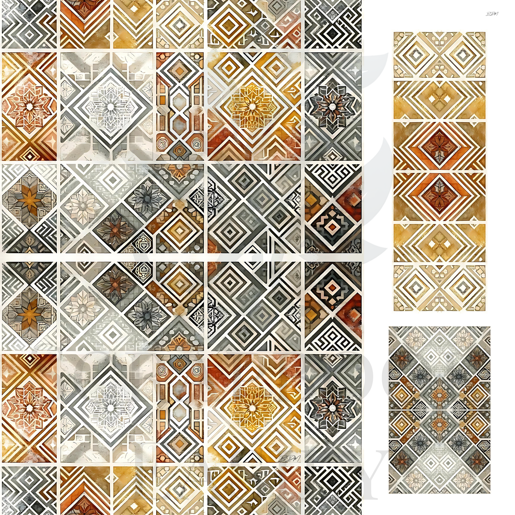 Vibrant ephemera mosaic of earthy tones, perfect for adding intricate patterns to your scrapbooking decorations.