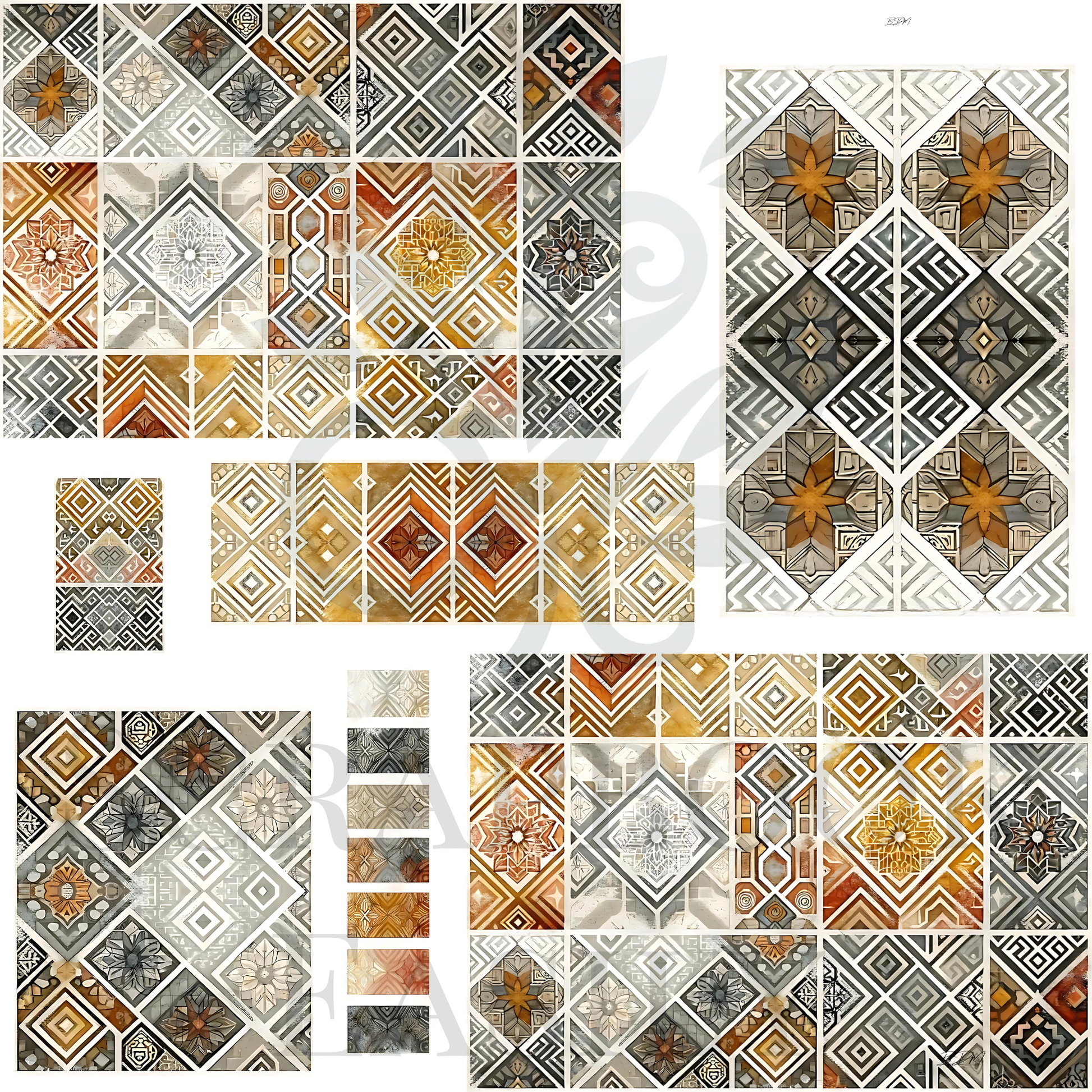 Aesthetic ephemera patchwork featuring deep browns & soft greys, perfect for sophisticated scrapbook designs.