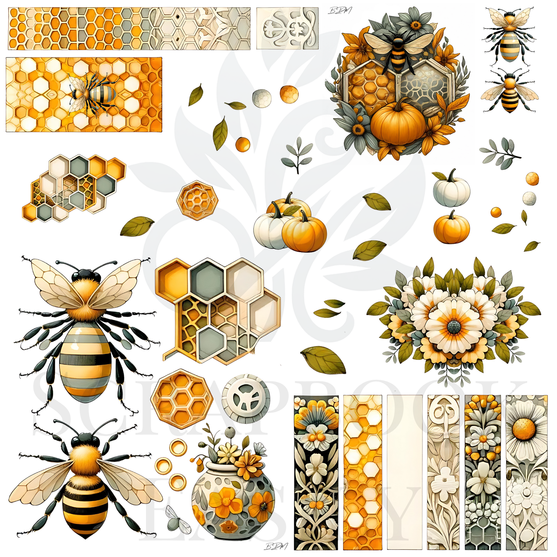 Ephemera Bees & Botanicals available at Scrapbook Easily: A delightful mix of bees, blossoms, & honeycombs, tailored for exquisite scrapbooking. Visit www.scrapbookeasily.com for unique designs & crafts.