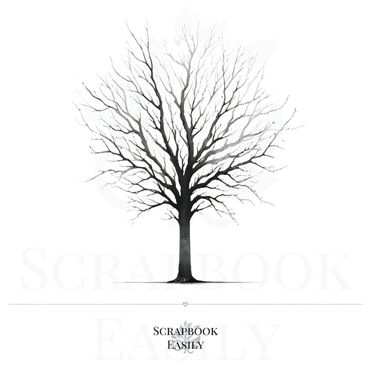 Digital illustration of a European Ash Tree from Scrapbook Easily, ideal for enhancing nature-themed decor, educational projects, & crafting. This black & white artwork is perfect for creating wall art that exudes calm & beauty, using as a background or focal point in scrapbooking, or transforming into personalized fingerprint tree art for special events.