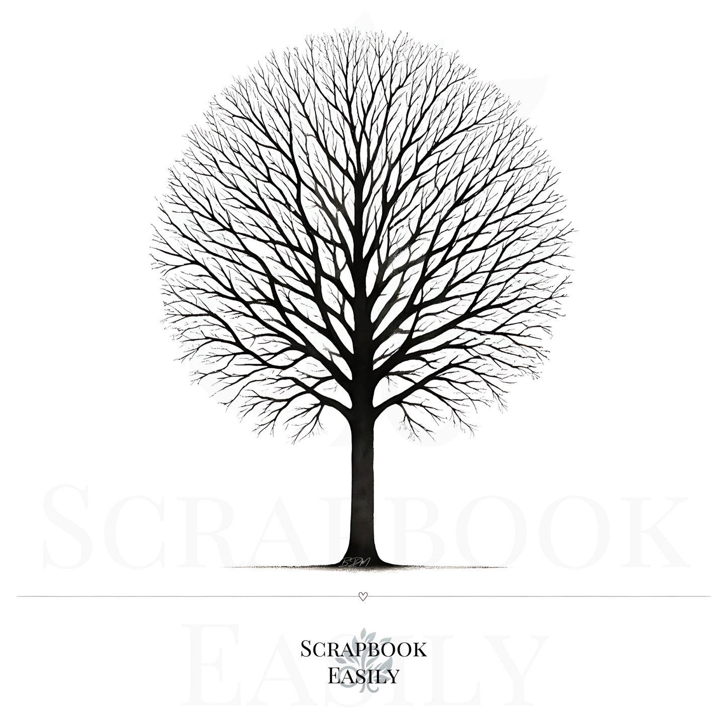 Artistic representation of a European Beech Tree from Scrapbook Easily, ideal for nature-themed decor, educational projects, crafting, & scrapbooking. This detailed black & white image can be personalized with watercolor pencils, used as a background in creative projects, or transformed into a unique fingerprint tree art for special events.