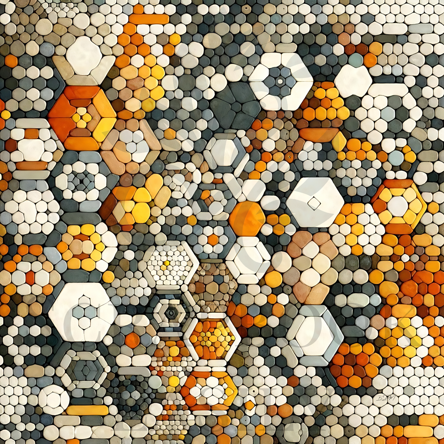 Explore the geometric beauty of our Mosaic 1 paper, perfect for sophisticated scrapbook designs. This digital download features a detailed honeycomb pattern in warm and neutral tones, exclusively at www.scrapbookeasily.com.