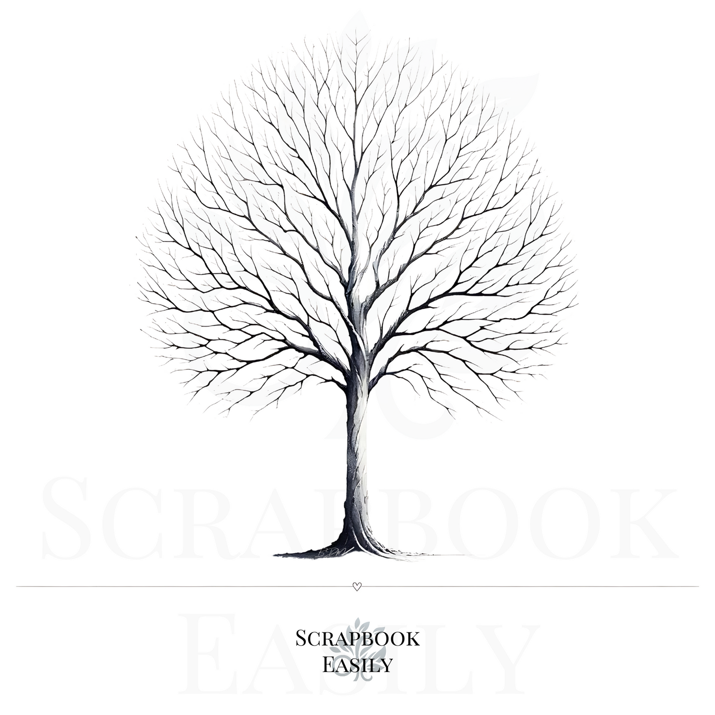 Stylish Sakura Tree artwork from Scrapbook Easily, ideal for creating DIY fingerprint trees & watercolour home decor, available in PDF & PNG.