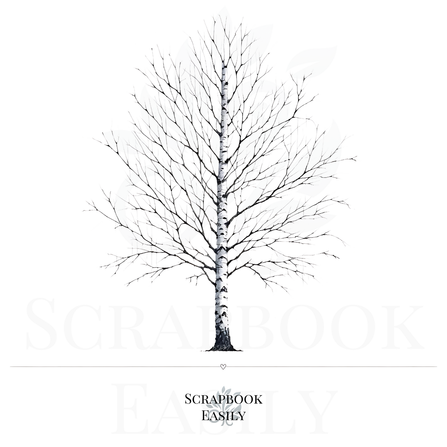 Sophisticated Silver Birch Tree artwork from Scrapbook Easily, perfect for fingerprint trees & home décor, available in high-quality PDF & PNG formats.