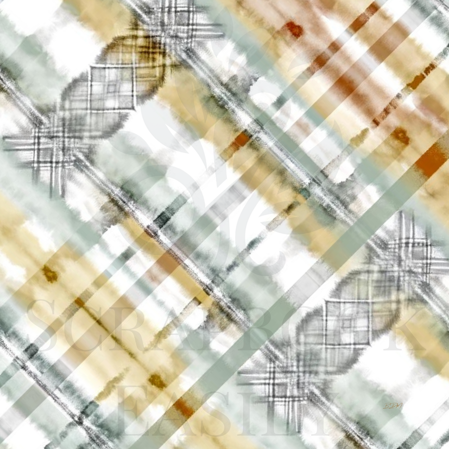 Vintage watercolor tartan design with a translucent overlay, ideal for creative scrapbooking downloads.