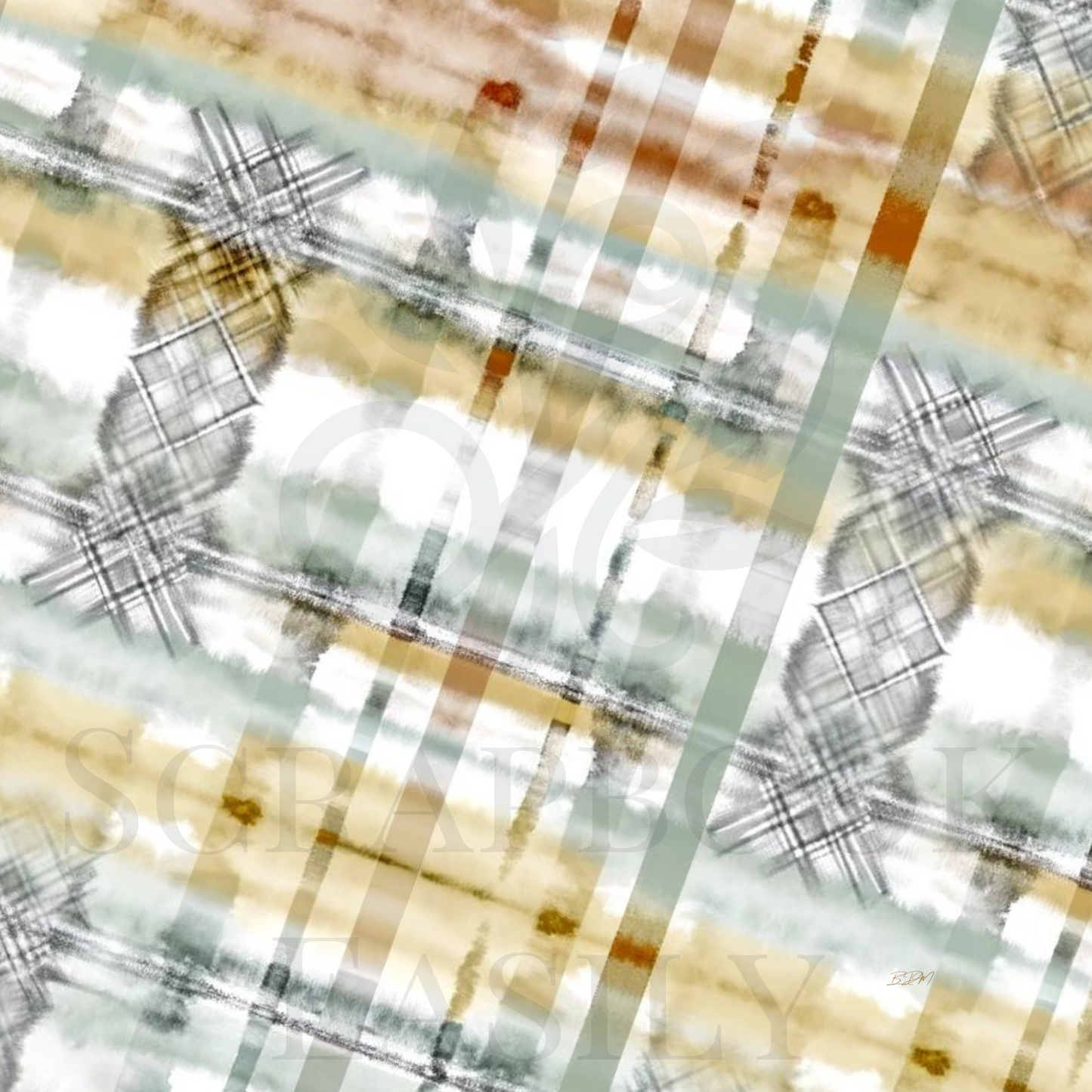 Abstract plaid watercolor texture in earthy tones, suitable for high-quality print & online scrapbook projects.