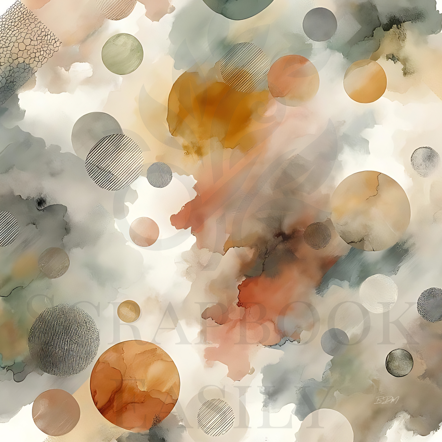 Enhance your crafts with Scrapbook Easily's watercolour digital papers, featuring dreamy washes & decorative circles.